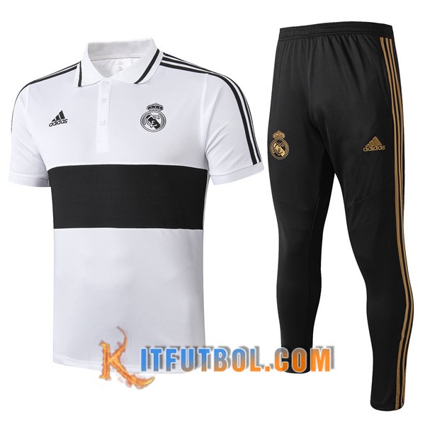Nueva Polo Futbol Real Madrid + Pantalones Negro Blanco 19/20