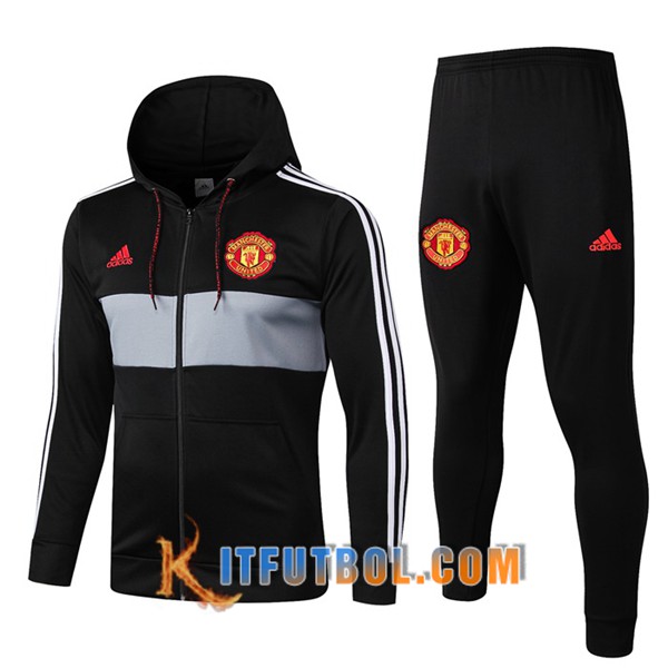 Nueva Chandal Futbol - Chaqueta con capucha + Pantalones Manchester United Negro Gris 19/20