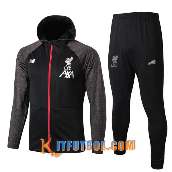 Nueva Chandal Futbol - Chaqueta con capucha + Pantalones FC Liverpool Negro Gris 19/20
