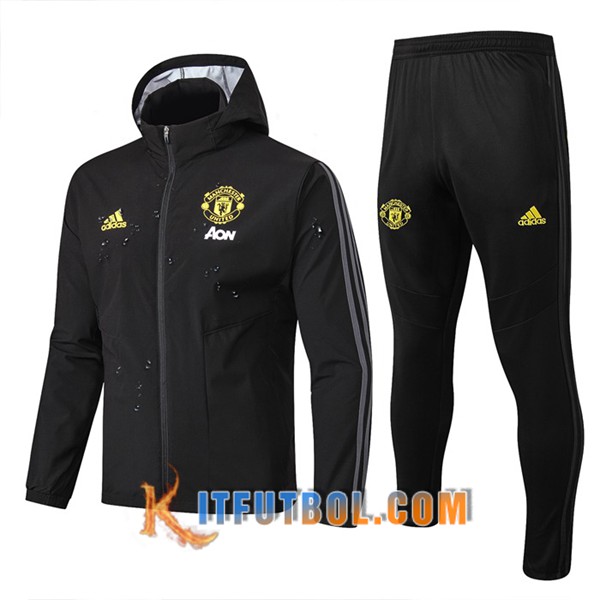 Nueva Chandal Futbol - Chaqueta Rompevientos + Pantalones Manchester United Negro 19/20