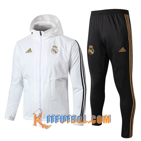 Nueva Chandal Futbol - Chaqueta Rompevientos + Pantalones Real Madrid Blanco 19/20