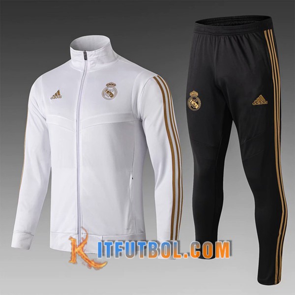 Nueva Chandal Futbol - Chaqueta Real Madrid Ninos Blanco Cuello Alto 19/20