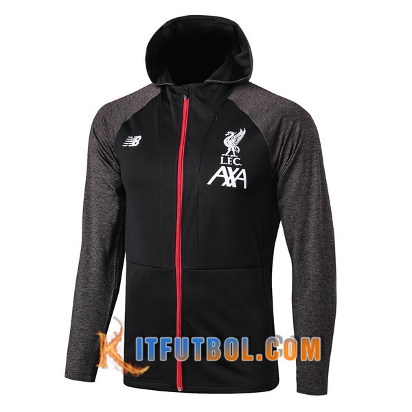 Nueva Chaqueta Futbol Con Capucha FC Liverpool Negro Gris 19/20