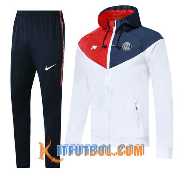 Nueva Chandal Futbol - Chaqueta Rompevientos + Pantalones PSG Blanco Roja Azul Oscuro 19/20