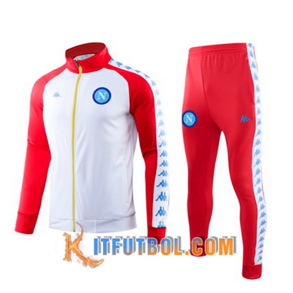 Nueva Chandal Futbol - Chaqueta + Pantalones SSC Napoli Blanco Roja Cuello Alto 19/20