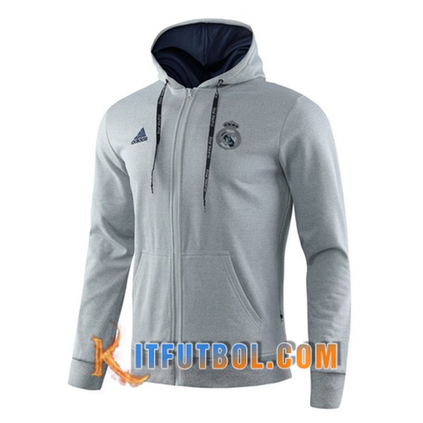 Nueva Chaqueta Futbol Con Capucha Real Madrid Gris 19/20