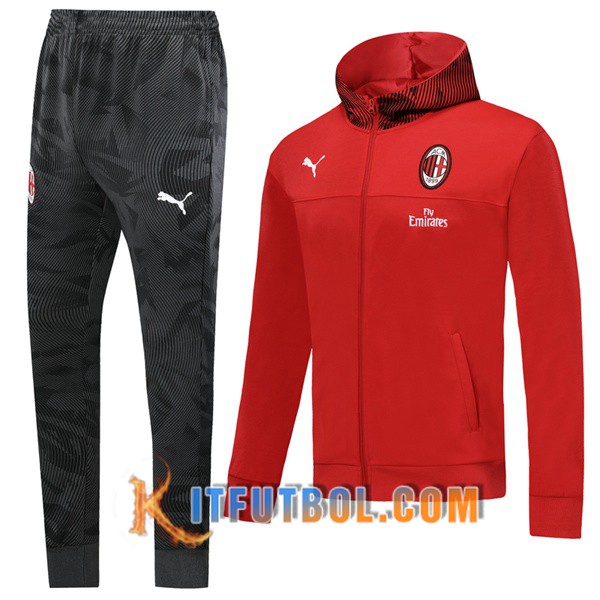 Nueva Chandal Futbol - Chaqueta con capucha + Pantalones Milan AC Roja 19/20