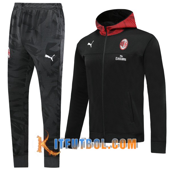 Nueva Chandal Futbol - Chaqueta con capucha + Pantalones Milan AC Negro 19/20