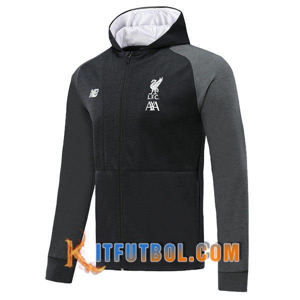 Nueva Chaqueta Futbol Con Capucha FC Liverpool Negro 19/20