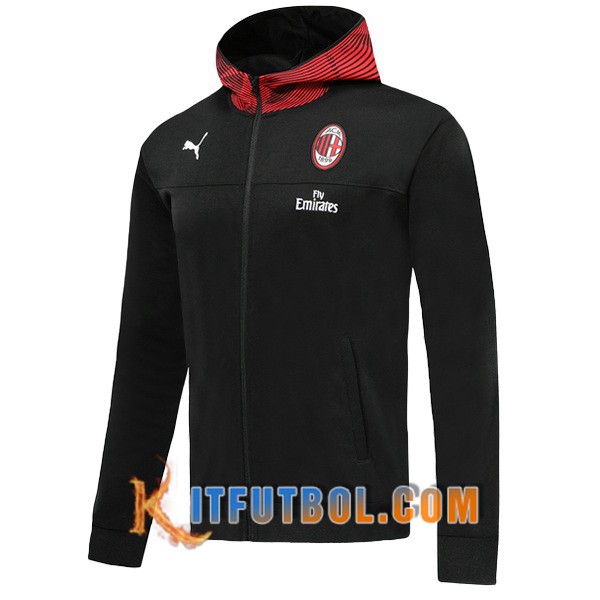 Nueva Chaqueta Futbol Con Capucha Milan AC Negro 19/20