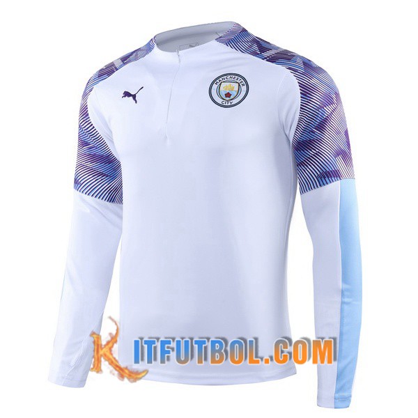 Nueva Entrenamiento Sudadera Manchester City Blanco Purpura 19/20