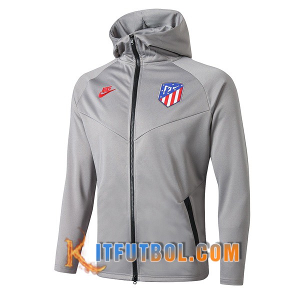 Nueva Chaqueta Futbol Con Capucha Atletico Madrid Gris Claro 19/20