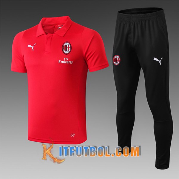 Nueva Polo Futbol Milan AC + Pantalones Roja 19/20