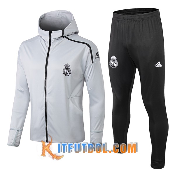 Nueva Chandal Futbol Sudadera con capucha + Pantalones Real Madrid Gris Claro 19/20