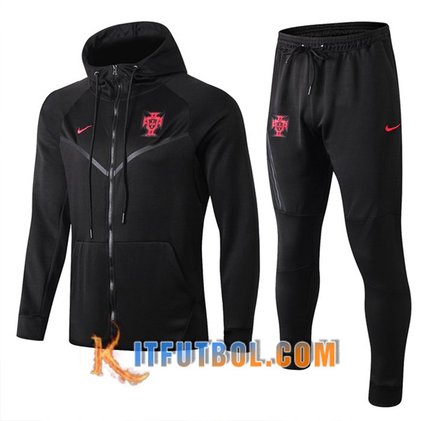Nueva Chandal Futbol con capucha + Pantalones Portugal Negro 19/20