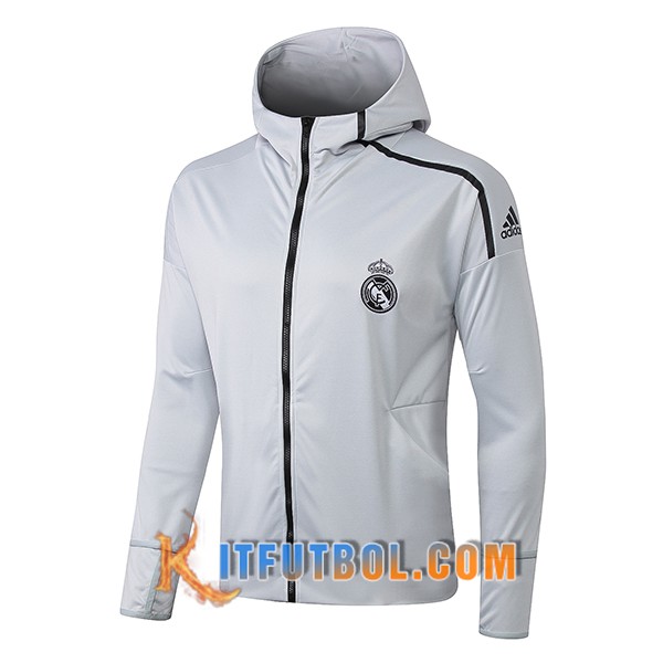 Nueva Chaqueta Futbol Real Madrid Sudadera con capucha Gris Claro 19/20