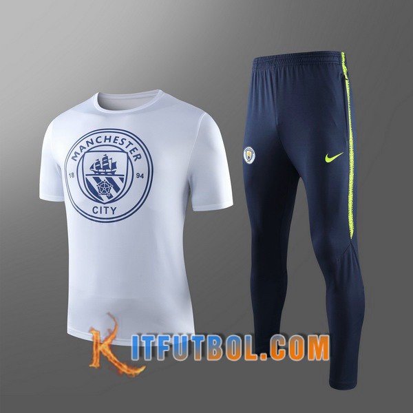 Camiseta Entrenamiento Manchester City Ninos + Pantalones Blanco 19/20