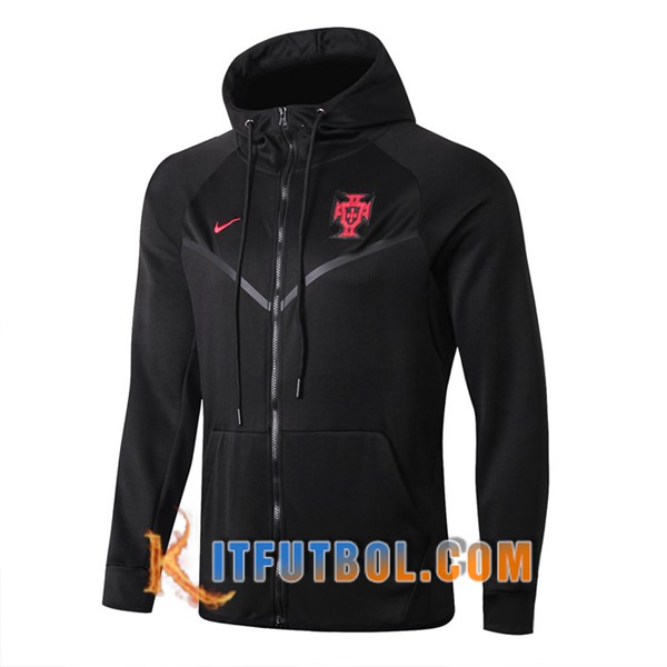 Nueva Chaqueta Futbol Portugal Sudadera con capucha Negro 19/20