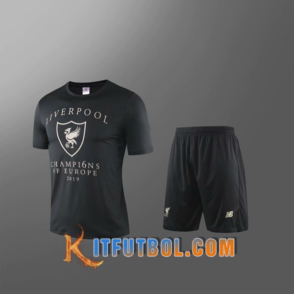 Camiseta Entrenamiento FC Liverpool + Pantalones Cortos Ninos Negro/Blanco 19/20