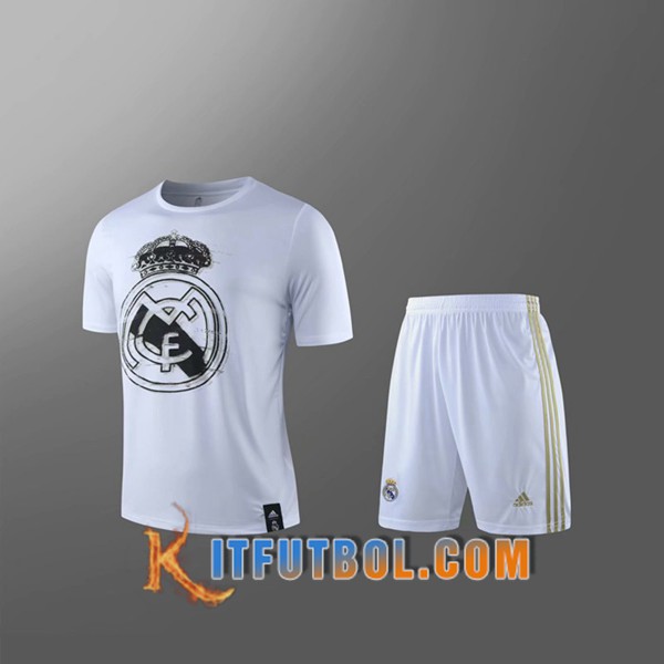 Camiseta Entrenamiento Real Madrid + Pantalones Cortos Ninos Blanco 19/20