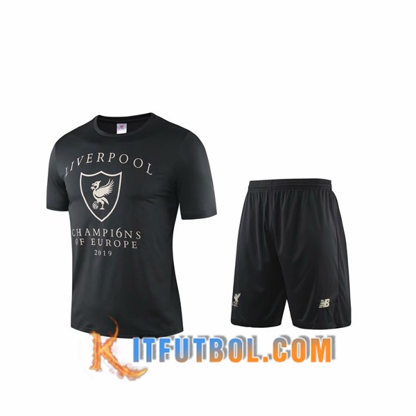 Camiseta Entrenamiento FC Liverpool + Pantalones cortos Negro Blanco 19/20
