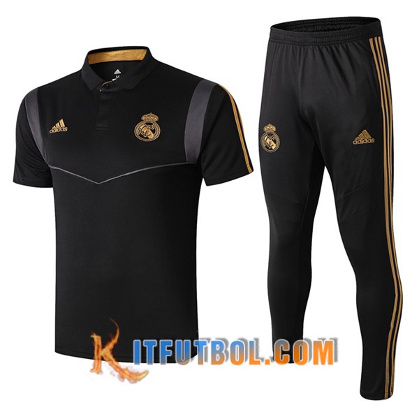 Nueva Polo Futbol Real Madrid + Pantalones Negro Gris 19/20