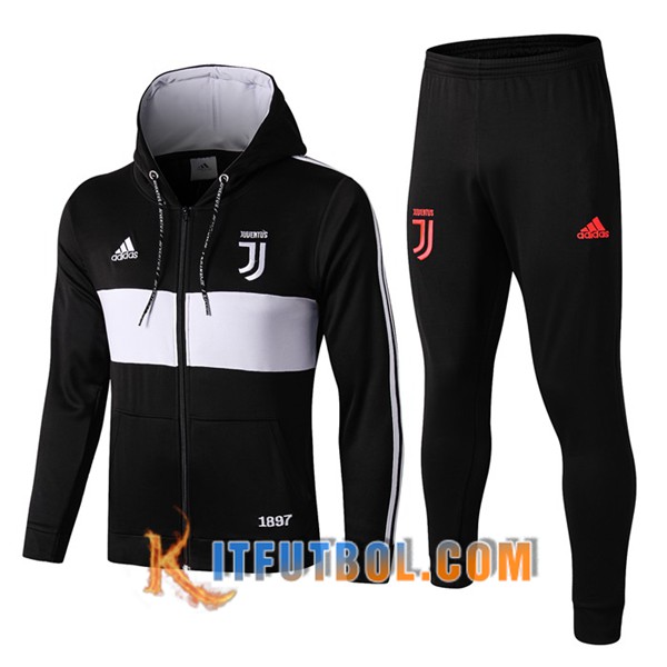 Nueva Chandal Futbol - Chaqueta con capucha + Pantalones Juventus Negro Blanco 19/20