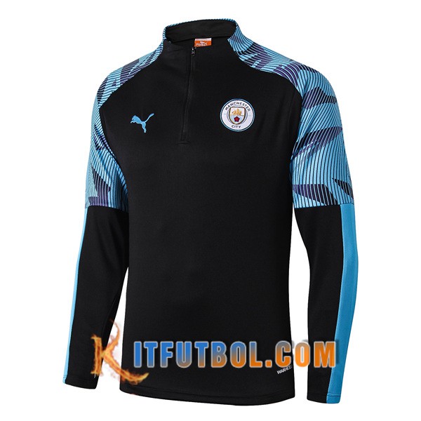 Nueva Entrenamiento Sudadera Manchester City Negro Azul 19/20