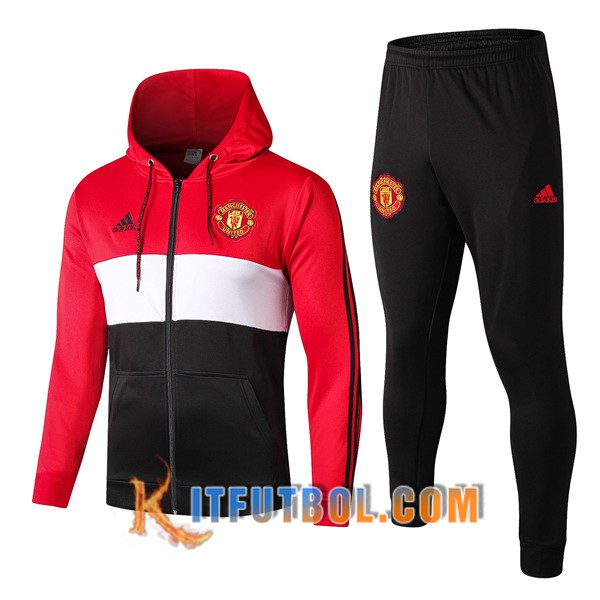 Nueva Chandal Futbol - Chaqueta con capucha + Pantalones Manchester United Roja Negro 19/20