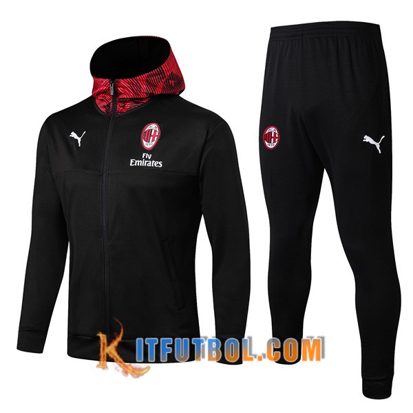Nueva Chandal Futbol - Chaqueta con capucha + Pantalones Milan AC Negro 19/20