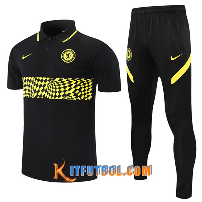 Camiseta Polo FC Chelsea + Pantalones Negro/Amarillo 2021/2022