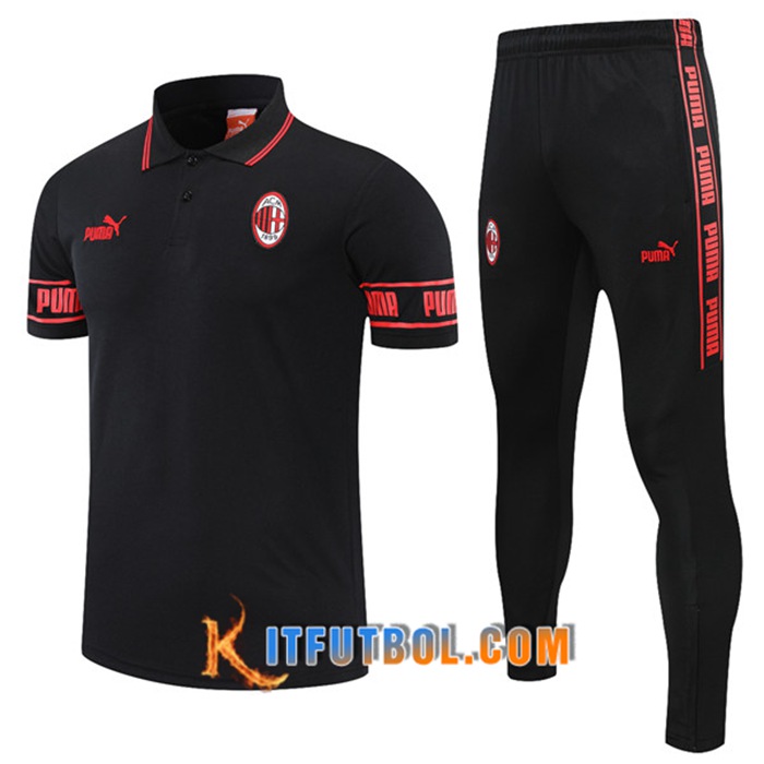 Camiseta Polo AC Milan + Pantalones Negro/Rojo 2021/2022