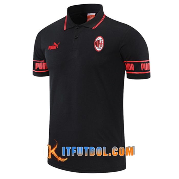 Camiseta Polo Futbol AC Milan Negro/Rojo 2021/2022