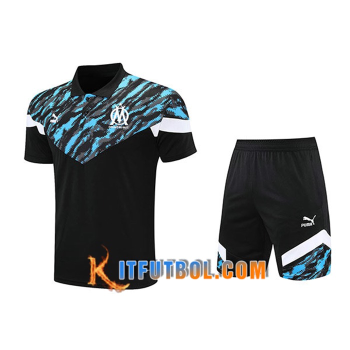 Camiseta Polo Marsella + Cortos Negro/Azul 2021/2022