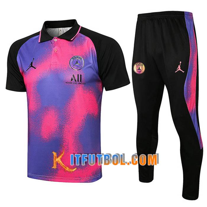 Camiseta Polo Jordan PSG + Pantalones Rojo/Negro/Púrpura 2021/2022