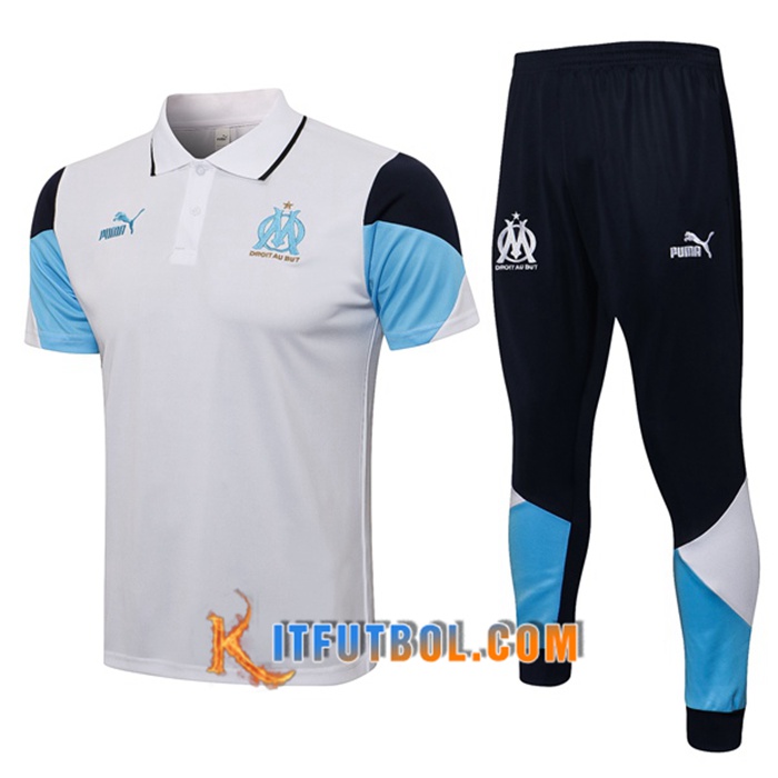 Camiseta Polo Marsella OM + Pantalones Blanca/Azul 2021/2022
