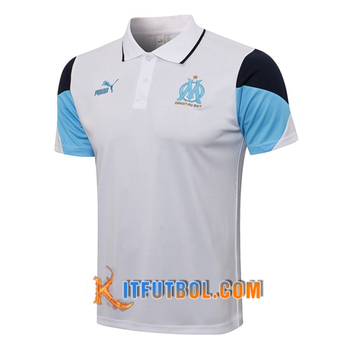 Camiseta Polo Marsella OM Blanca/Azul 2021/2022
