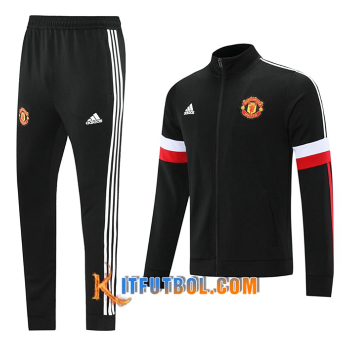 Chandal Equipos De Futbol - Chaqueta Manchester United Negro/Blanca 2021/2022