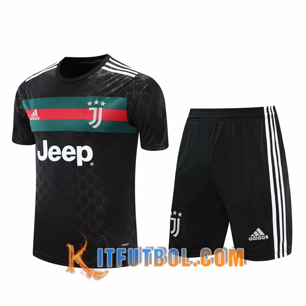 Camisetas de entrenamiento Juventus + Shorts Negro/Verde 20/21