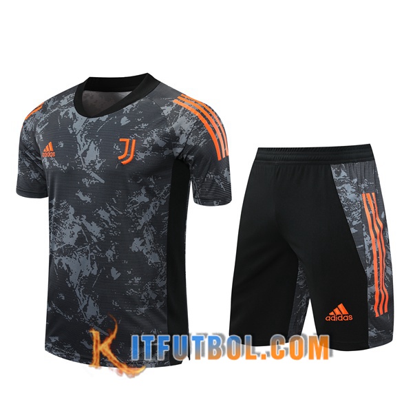 Camisetas de entrenamiento Juventus + Shorts Gris/Amarillo 20/21