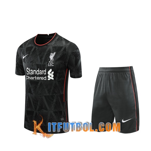 Camisetas de entrenamiento FC Liverpool + Shorts Negro/Blanco 20/21