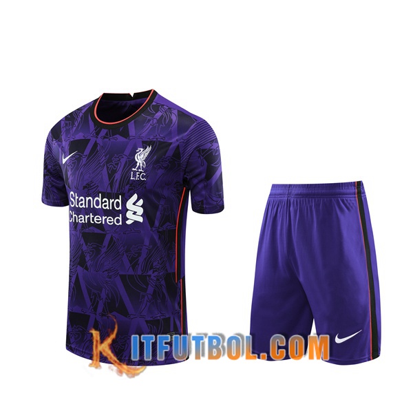 Camisetas de entrenamiento FC Liverpool + Shorts Violet/Blanco 20/21