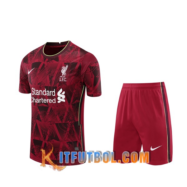 Camisetas de entrenamiento FC Liverpool + Shorts Roja/Blanco 20/21