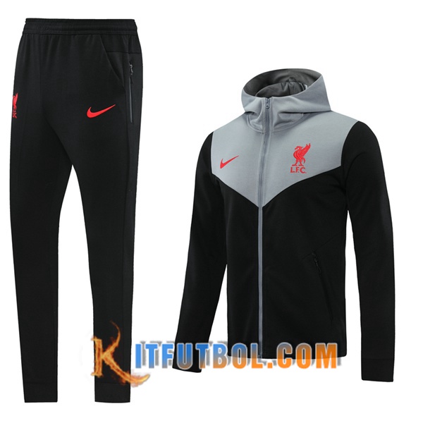 Nueva Chandal Futbol - Chaqueta con capucha + Pantalones FC Liverpool Gris/Negro 20/21