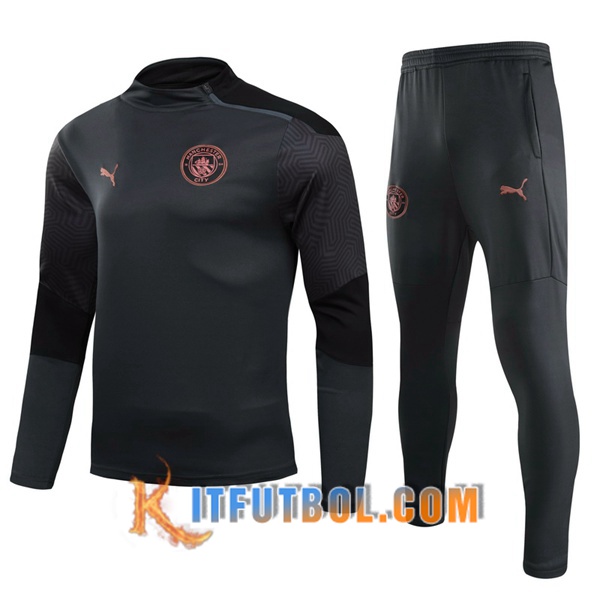 Nueva Chandal Futbol + Pantalones Manchester City Ninos Gris/Negro 20/21
