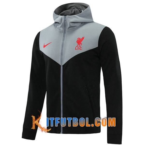 Nueva Chaqueta Con Capucha FC Liverpool Gris/Negro 20/21