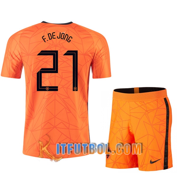 Camisetas Futbol UEFA Euro 2020 Países Bajos (F.DE JONG 21) Ninos Primera