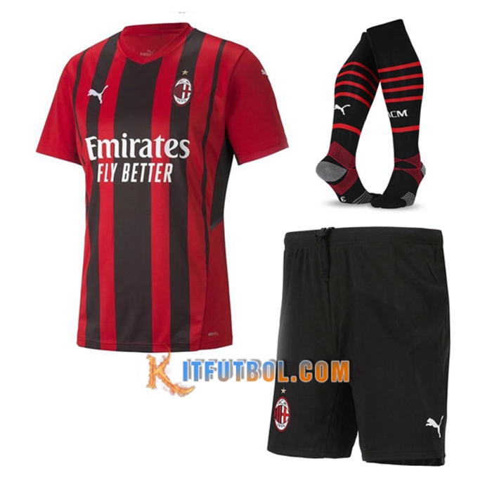 Traje Camiseta Futbol AC Milan Titular (Cortos + Calcetines) 2021/2022