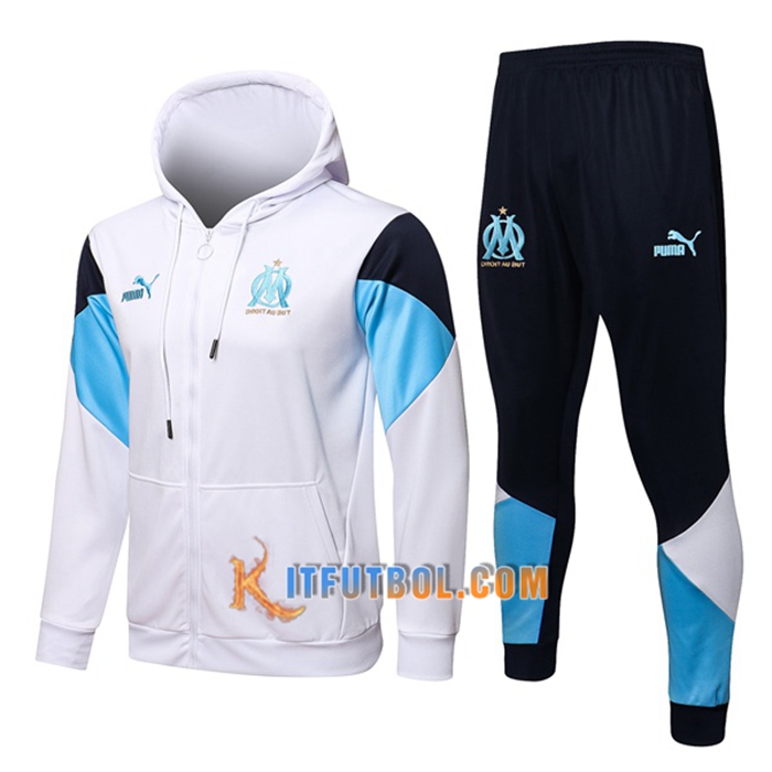 Chaqueta Con Capucha Chandal Marsella OM Blanca/Azul/Negro 2021/2022