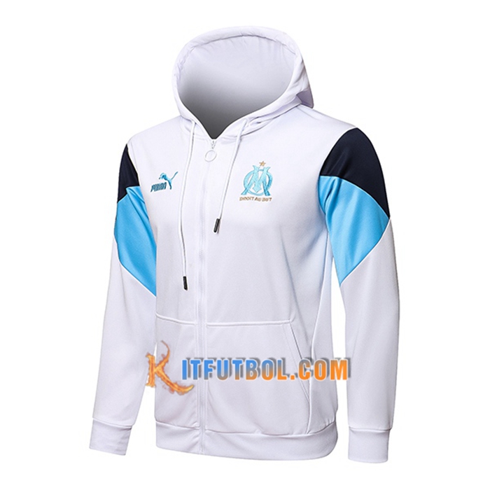 Chaqueta Con Capucha Marsella OM Blanca/Azul/Negro 2021/2022